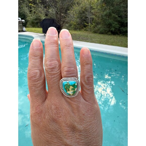 Artisan Sterling Silver Sonoran Mountain Turquoise Statement Ring Rope 8 gift - Picture 1 of 9